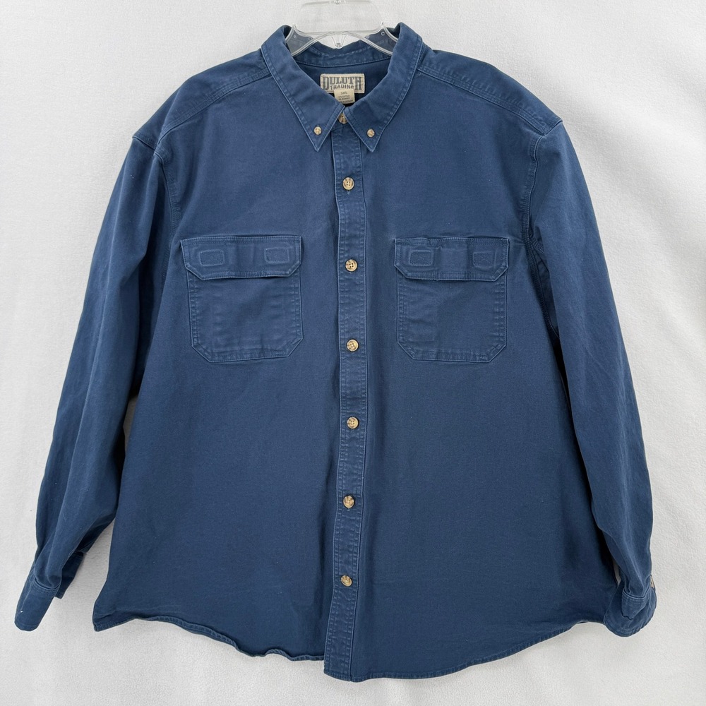 Duluth Flex Fire Hose Work Shirt Mens 3XL Blue Canvas Button Down 13005